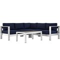 Modway Shore Outdoor Patio Aluminum Sectional Sofa Set, Silver and Navy - 4 Piece EEI-2559-SLV-NAV